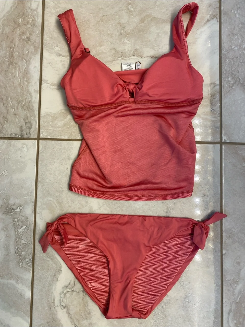 BECCA Coral Pink Tankini and Tie-Side Bikini Bottoms
